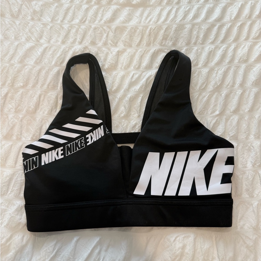 Nike Black and White Logo Sports Bra